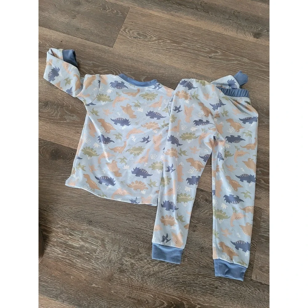 Kidtopia Sleepwear Boys 4T Blue Dinosaur Henley Top Jogger Pajama Set Soft #2